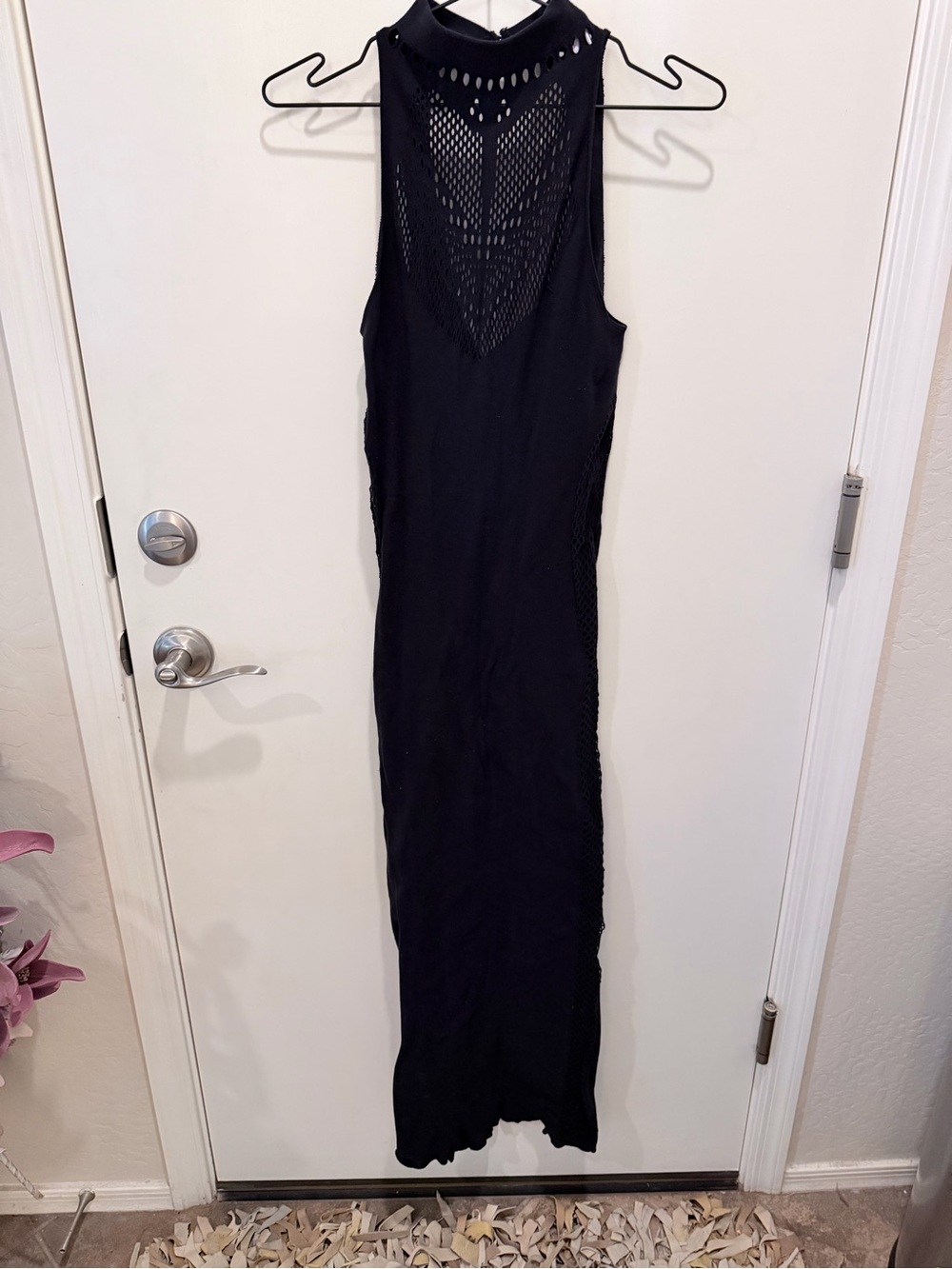 Savage X Fenty Black Sleeveless Maxi Dress with Openwork Detail